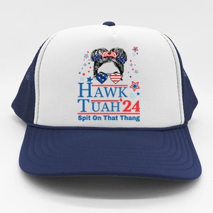 Hawk Tush Funny Messy Bun Hawk Tuah 24 Spit On That Thing Trucker Hat