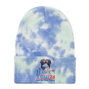 Hawk Tush Funny Messy Bun Hawk Tuah 24 Spit On That Thing Tie Dye 12in Knit Beanie