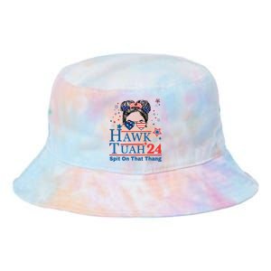 Hawk Tush Funny Messy Bun Hawk Tuah 24 Spit On That Thing Tie Dye Newport Bucket Hat