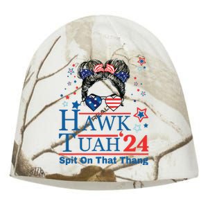 Hawk Tush Funny Messy Bun Hawk Tuah 24 Spit On That Thing Kati - Camo Knit Beanie