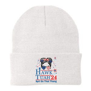 Hawk Tush Funny Messy Bun Hawk Tuah 24 Spit On That Thing Knit Cap Winter Beanie