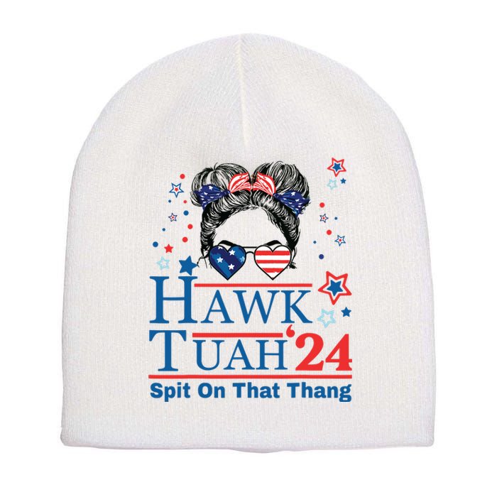 Hawk Tush Funny Messy Bun Hawk Tuah 24 Spit On That Thing Short Acrylic Beanie