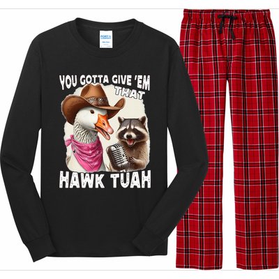 Hawk Tuah Funny Viral Humor Meme Video Girl 24 Goose Tua Long Sleeve Pajama Set