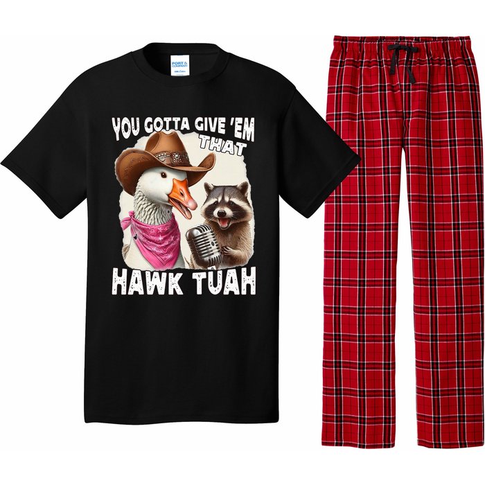 Hawk Tuah Funny Viral Humor Meme Video Girl 24 Goose Tua Pajama Set