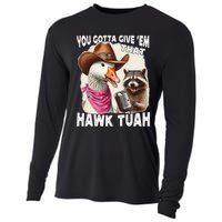 Hawk Tuah Funny Viral Humor Meme Video Girl 24 Goose Tua Cooling Performance Long Sleeve Crew