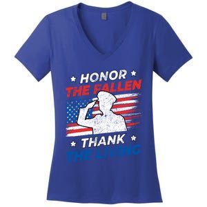 Honor The Fallen Thank The Living Patriotic Military Us Flag Gift Women's V-Neck T-Shirt