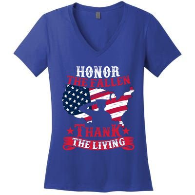 Honor The Fallen Thank The Living Proudly Support Our Troops Meaningful Gift Women's V-Neck T-Shirt