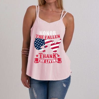 Honor The Fallen Thank The Living Proudly Support Our Troops Meaningful Gift Women's Strappy Tank