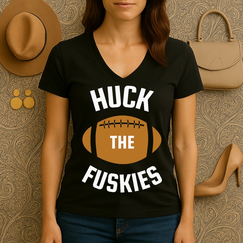 Huck the Fuskies Rivals Washington Oregon  Women's V-Neck T-Shirt