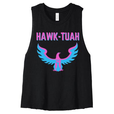 Hawk Tuah Funny Viral Meme Design Women's Racerback Cropped Tank