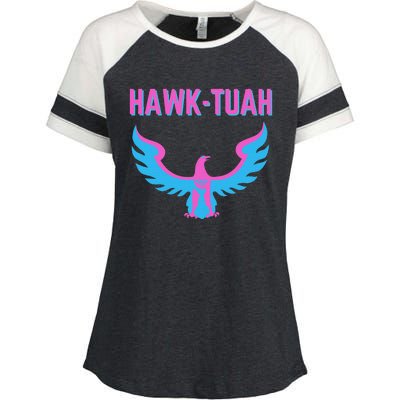 Hawk Tuah Funny Viral Meme Design Enza Ladies Jersey Colorblock Tee