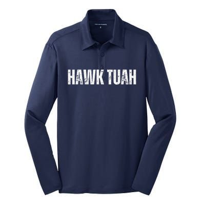 Hawk Thua Funny Internet Meme Hawk Tuah Silk Touch Performance Long Sleeve Polo