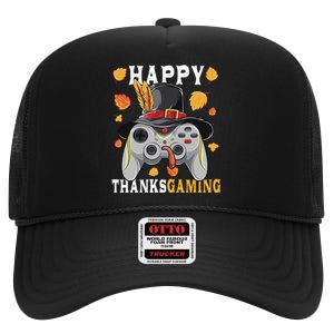 Happy Thanksgaming Funny Cute Thanksgiving Gamer High Crown Mesh Back Trucker Hat