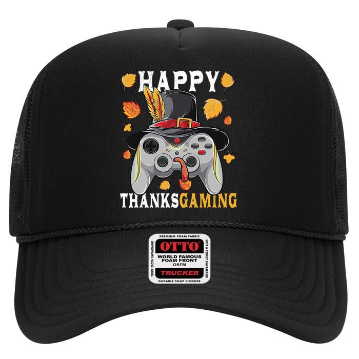 Happy Thanksgaming Funny Cute Thanksgiving Gamer High Crown Mesh Back Trucker Hat