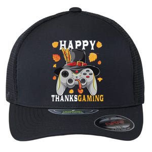 Happy Thanksgaming Funny Cute Thanksgiving Gamer Flexfit Unipanel Trucker Cap