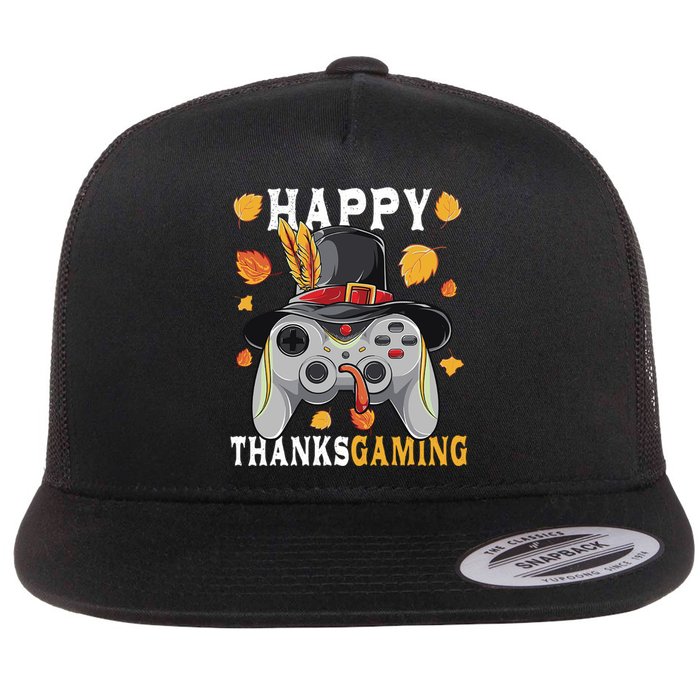 Happy Thanksgaming Funny Cute Thanksgiving Gamer Flat Bill Trucker Hat