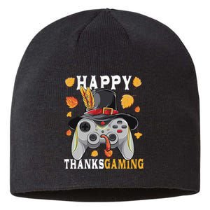 Happy Thanksgaming Funny Cute Thanksgiving Gamer Sustainable Beanie