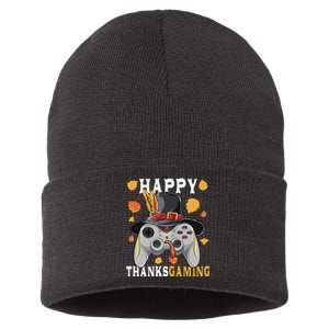 Happy Thanksgaming Funny Cute Thanksgiving Gamer Sustainable Knit Beanie