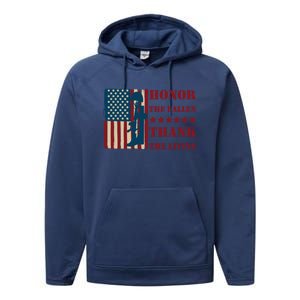 Honor The Fallen Thank The Living Patriotic Memorial Day Meaningful Gift Performance Fleece Hoodie