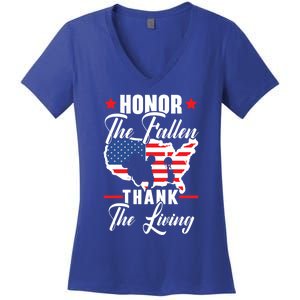 Honor The Fallen Thank The Living Usa American Memorial Day Cute Gift Women's V-Neck T-Shirt