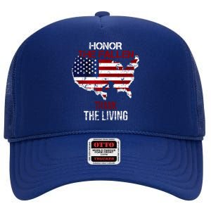 Honor The Fallen Veteran Themed Military Support Gift High Crown Mesh Back Trucker Hat