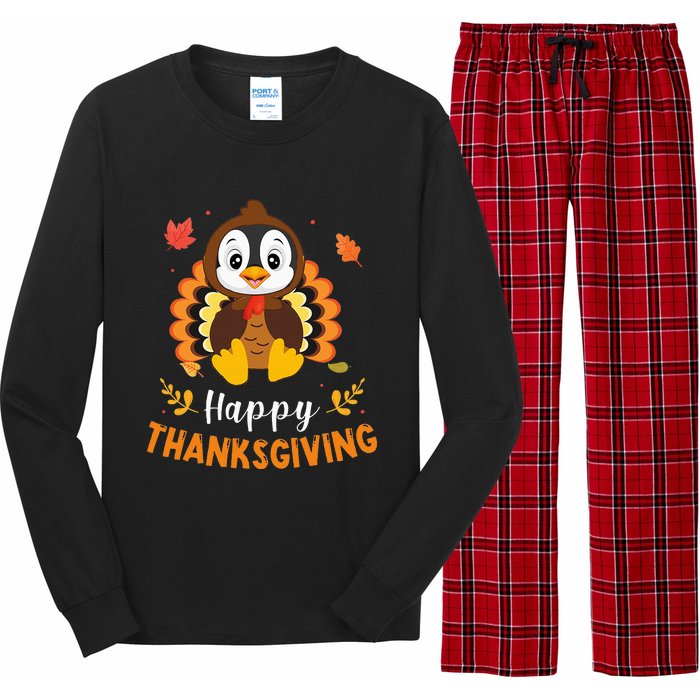 Happy Thanksgiving Funny Penguins Turkey Costume Lover Gifts Long Sleeve Pajama Set