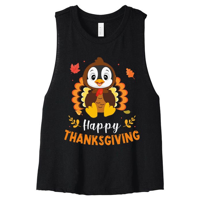 Happy Thanksgiving Funny Penguins Turkey Costume Lover Gifts Women's Racerback Cropped Tank