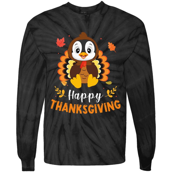 Happy Thanksgiving Funny Penguins Turkey Costume Lover Gifts Tie-Dye Long Sleeve Shirt