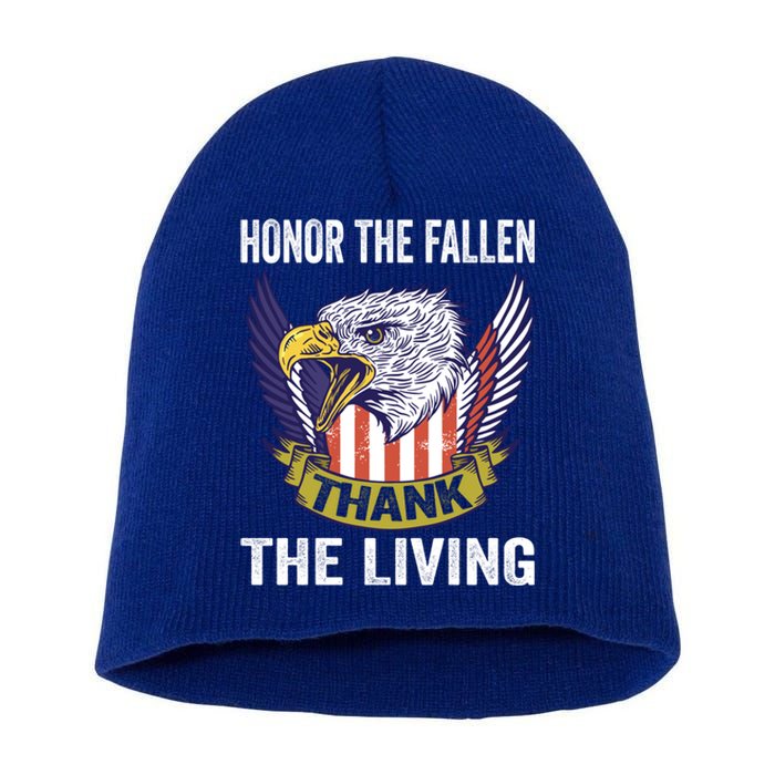 Honor The Fallen Thank The Living Usa Flag Memorial Day Gift Short Acrylic Beanie