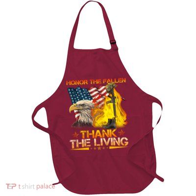 Honor The Fallen Thank The Living Memorial Day Full-Length Apron With Pockets