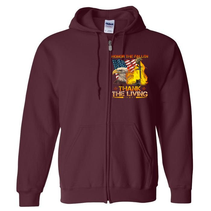 Honor The Fallen Thank The Living Memorial Day Full Zip Hoodie