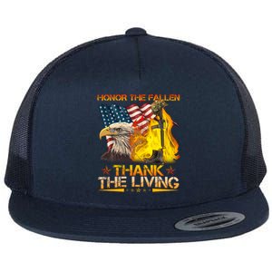 Honor The Fallen Thank The Living Memorial Day Flat Bill Trucker Hat