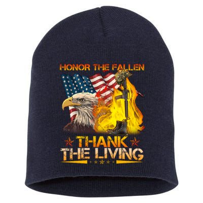 Honor The Fallen Thank The Living Memorial Day Short Acrylic Beanie