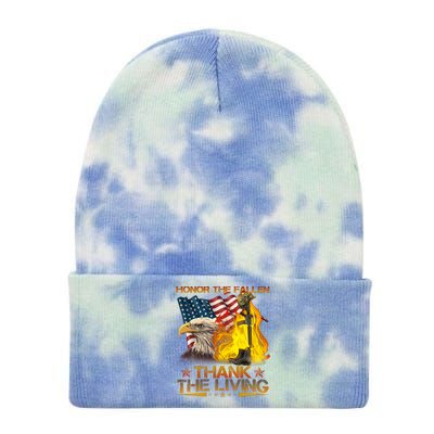 Honor The Fallen Thank The Living Memorial Day Tie Dye 12in Knit Beanie