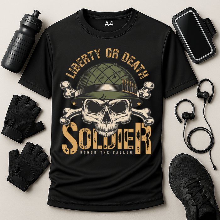 Honor The Fallen Army Heroes Skull In Soldier Helmet Gift Cooling Performance Crew T-Shirt