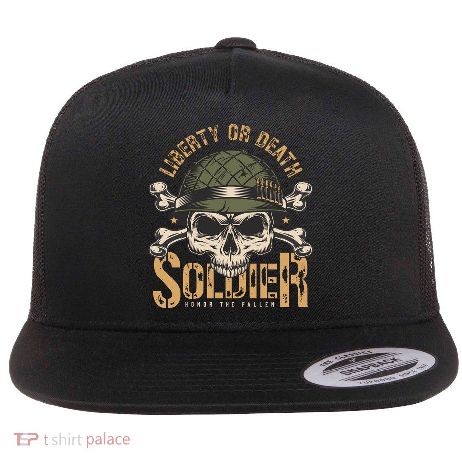 Honor The Fallen Army Heroes Skull In Soldier Helmet Gift Flatbill Hat