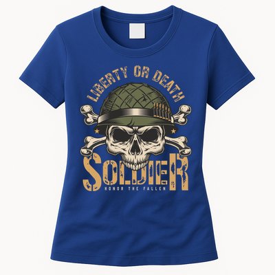 Honor The Fallen Army Heroes Skull In Soldier Helmet Gift Womens T-Shirt
