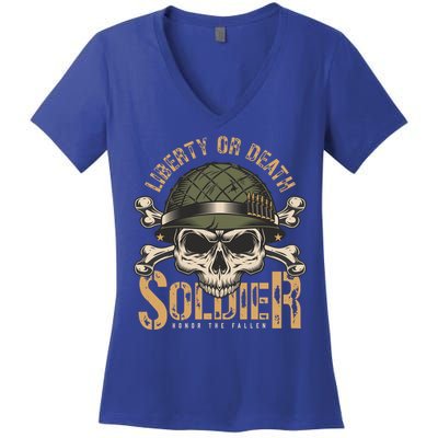 Honor The Fallen Army Heroes Skull In Soldier Helmet Gift Women's V-Neck T-Shirt