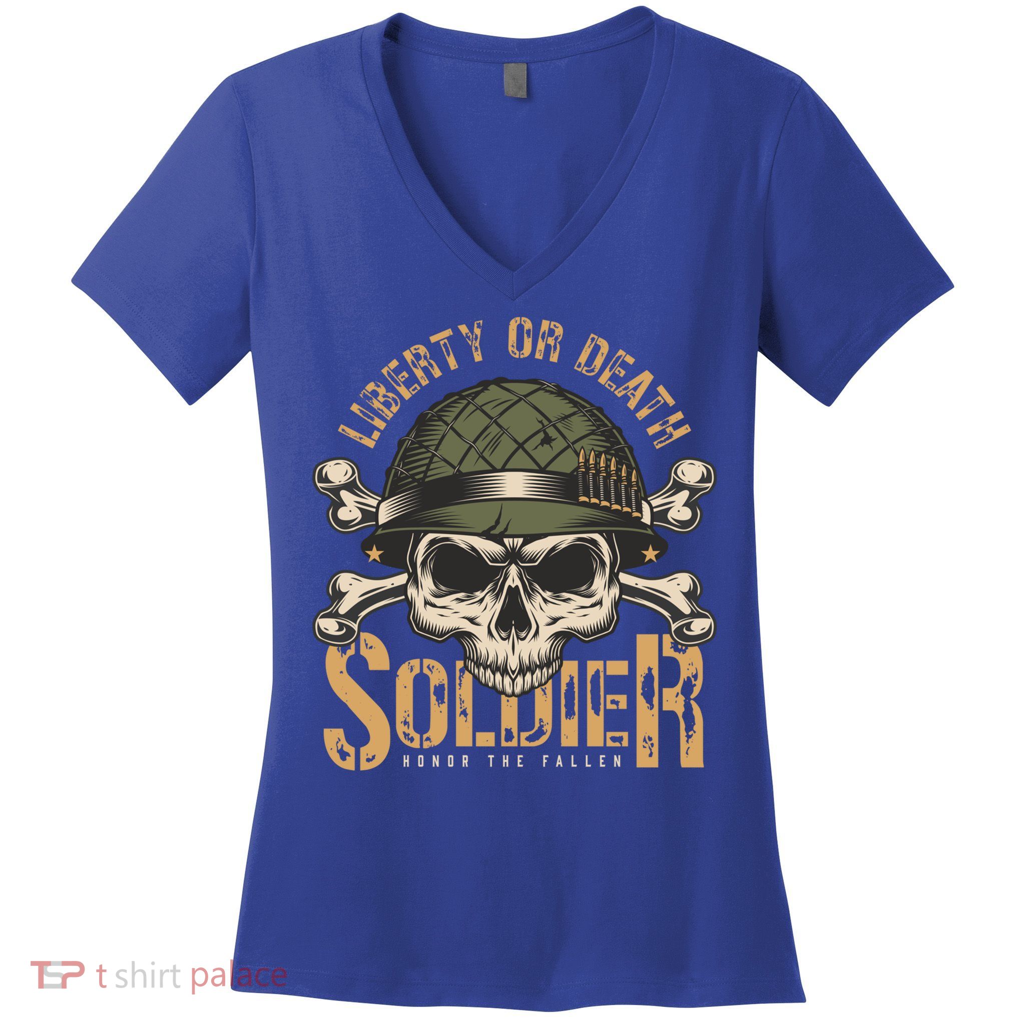 Honor The Fallen Army Heroes Skull In Soldier Helmet Gift Women's V-Neck T-Shirt