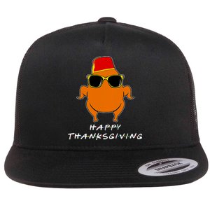 Happy Thanksgiving Friends Turkey Turkey Flat Bill Trucker Hat