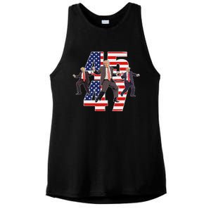 Humorous Trump Funny Victory Dance Trump Dancing America 47 Ladies PosiCharge Tri-Blend Wicking Tank