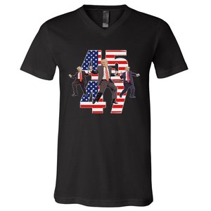 Humorous Trump Funny Victory Dance Trump Dancing America 47 V-Neck T-Shirt