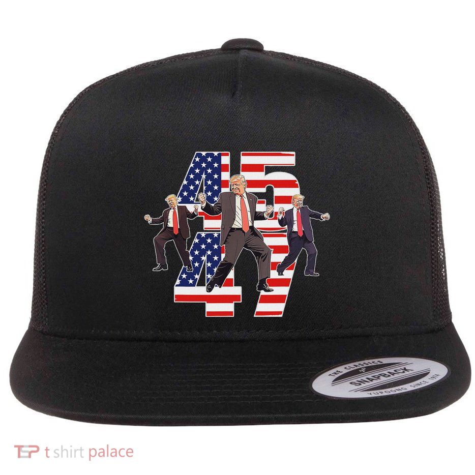 Humorous Trump Funny Victory Dance Trump Dancing America 47 Flat Bill Trucker Hat