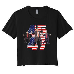 Humorous Trump Funny Victory Dance Trump Dancing America 47 Women's Crop Top Tee