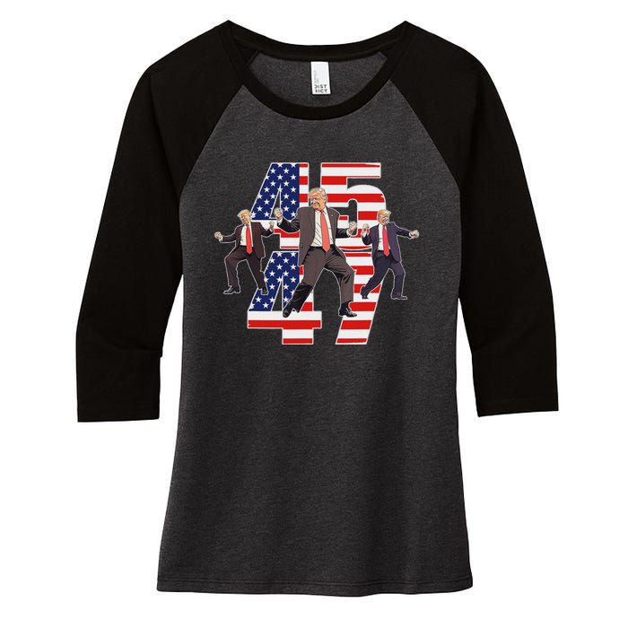 Humorous Trump Funny Victory Dance Trump Dancing America 47 Women's Tri-Blend 3/4-Sleeve Raglan Shirt