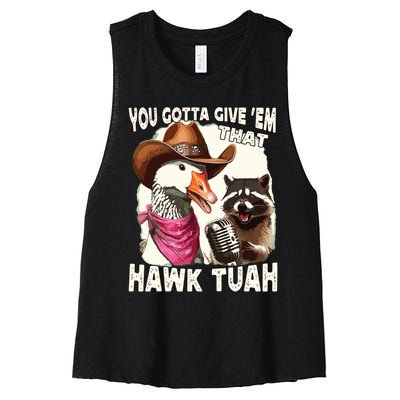 Hawk Tuah Funny Viral Humor Meme Video Girl 24 Goose Tuah Women's Racerback Cropped Tank