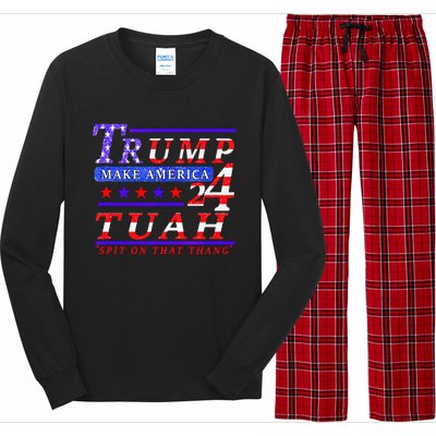 Hawk Tuah Funny Viral Humor Meme Video Tee24 Trump Tuah Long Sleeve Pajama Set