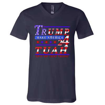 Hawk Tuah Funny Viral Humor Meme Video Tee24 Trump Tuah V-Neck T-Shirt