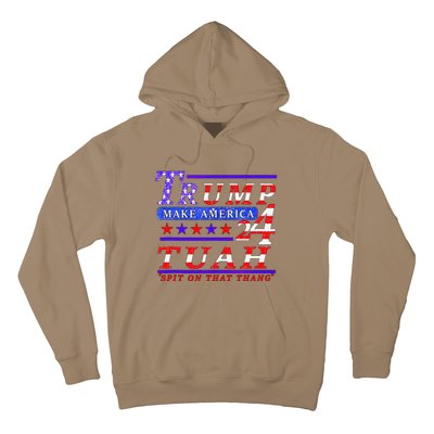 Hawk Tuah Funny Viral Humor Meme Video Tee24 Trump Tuah Hoodie