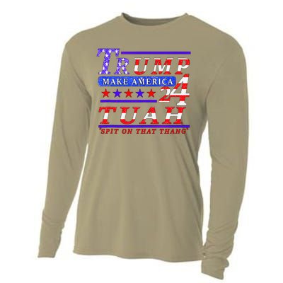 Hawk Tuah Funny Viral Humor Meme Video Tee24 Trump Tuah Cooling Performance Long Sleeve Crew